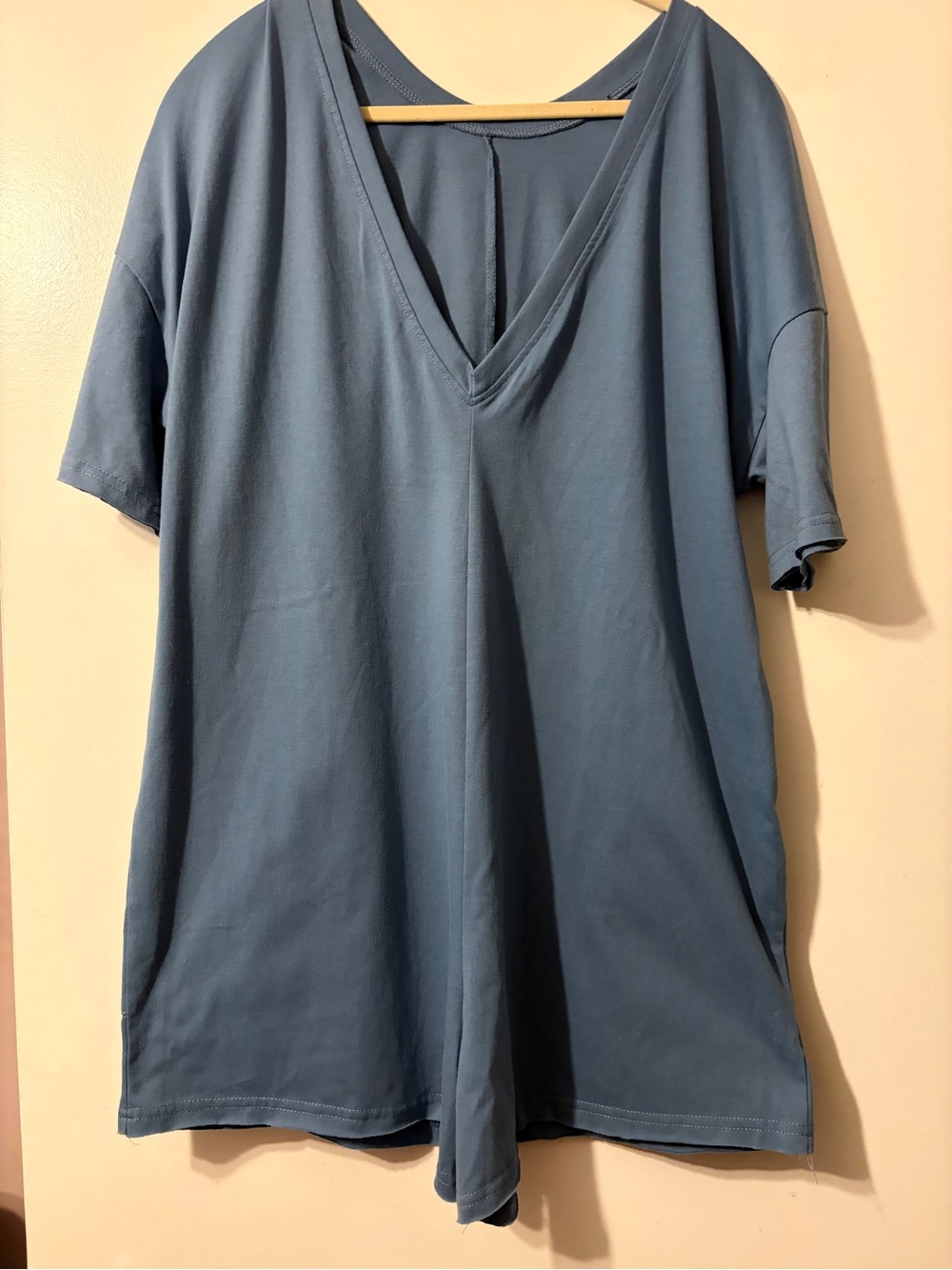 4/$25 Women’s V-Neck Romper Short Sleeve Shirt - Slate Blue